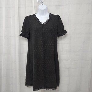 Gomorn Dress Black Shift Polka Dot Lace Coquette Fairy Whimsigoth 6(M)
